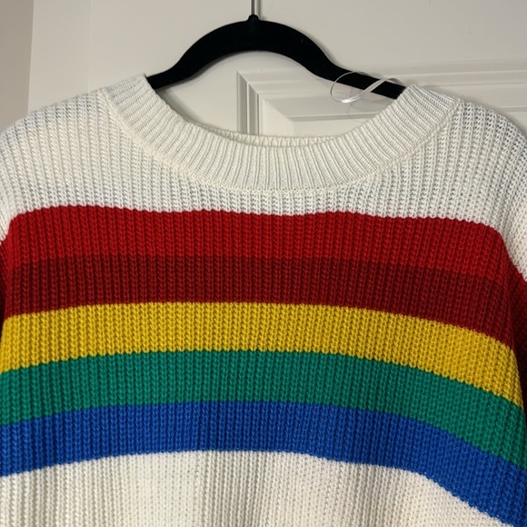 Ivy Rose Rainbow Striped White Sweater - Picture 4 of 10